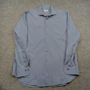 Taccaliti Shirt Mens 16.5 42 Blue Gingham Made In Italy Cotton Dress Long Sleeve